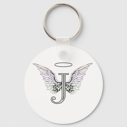 Letter J Initial Monogram mit Angel Wings & Halo Schlüsselanhänger (Vorderseite)