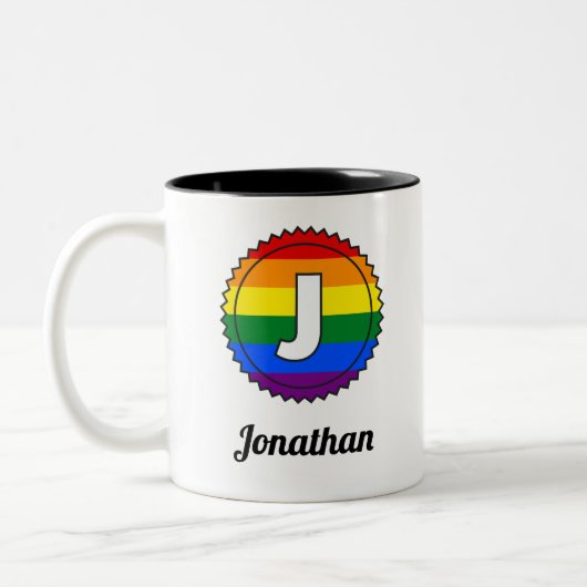 Letter J Initial & Name Gay Pride Rainbow Monogram Zweifarbige Tasse (Links)