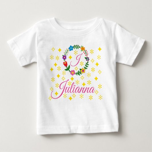Letter J, Julianna, T-Shirt, Blume und Sterne Baby T-shirt (Vorderseite)