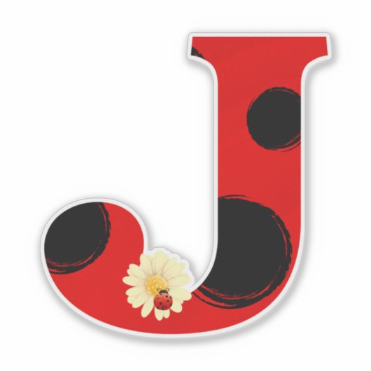 Letter J Ladybug Print mit Ladybug und Blume Aufkleber (Vorderseite)