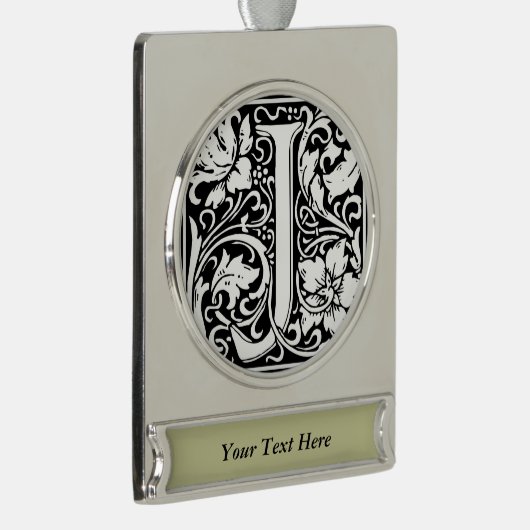 Letter J Medieval Monogram Art Nouveau Banner-Ornament Silber (Rechts)