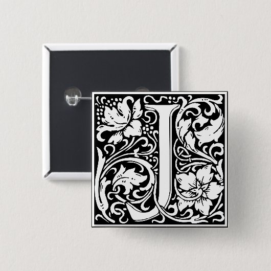 Letter J Medieval Monogram Art Nouveau Button (Vorne & Hinten)