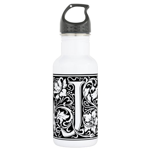Letter J Medieval Monogram Art Nouveau Edelstahlflasche (Vorderseite)