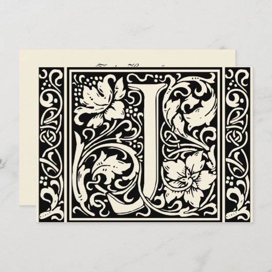 Letter J Medieval Monogram Art Nouveau Einladung (Vorne/Hinten)