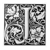 Letter J Medieval Monogram Art Nouveau Fliese (Vorderseite)