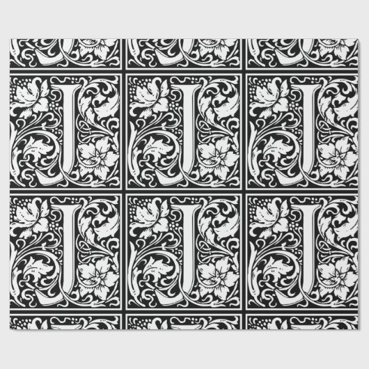Letter J Medieval Monogram Art Nouveau Geschenkpapier (Flach)