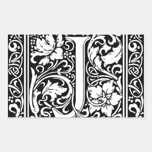 Letter J Medieval Monogram Art Nouveau Rechteckiger Aufkleber