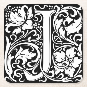 Letter J Medieval Monogram Art Nouveau Rechteckiger Pappuntersetzer