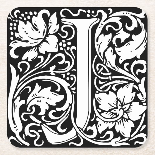 Letter J Medieval Monogram Art Nouveau Rechteckiger Pappuntersetzer (Vorderseite)