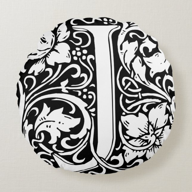 Letter J Medieval Monogram Art Nouveau Rundes Kissen (Vorderseite)