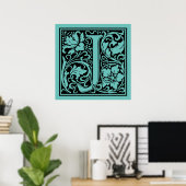 Letter J Medieval Monogram Vintage Initial Poster (Heimbüro)