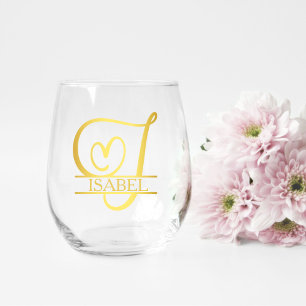 Letter J Monogram Bridesmaid Gift, Modernes Elegan Weinglas Ohne Stiel