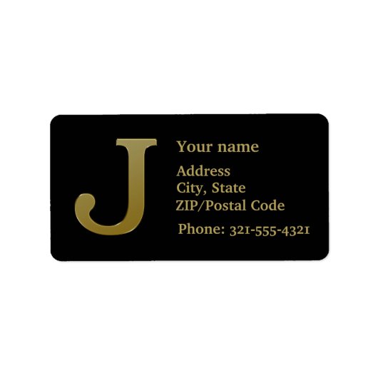 Letter J Monogram Gold Address Label Adressaufkleber (Vorne)
