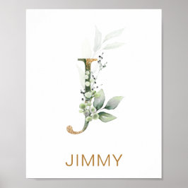 Letter J Monogram Green & gold foliing Kinderzimme Poster