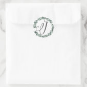 Letter J Monogram Minimalistischer botanischer Lea Runder Aufkleber (Tasche)