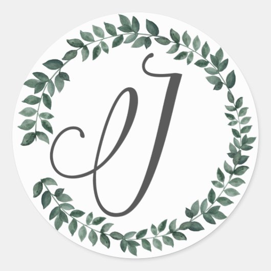 Letter J Monogram Minimalistischer botanischer Lea Runder Aufkleber (Vorderseite)