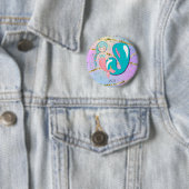 Letter J Monogram Watercolor Niedlich Mermaid Kind Button (Beispiel)
