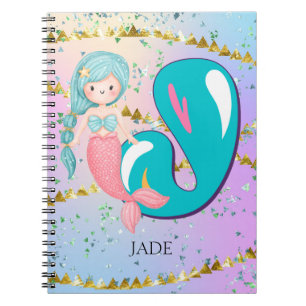 Letter J Monogram Watercolor Niedlich Mermaid Kind Notizblock