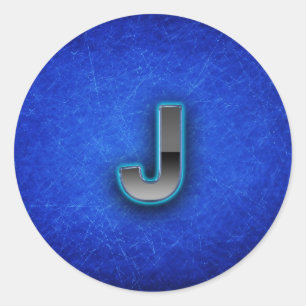 Letter J - Neon Blue Edition Runder Aufkleber