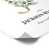 Letter J New Baby Monogram Birth Print Greenery Poster (Ecke)