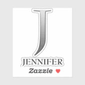 Letter J Two-Tone Silver Gray und Name Sticker (Blatt)