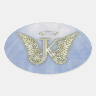 Letter K Angel Monogram Ovaler Aufkleber