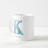 Letter K Aquamarin Monogram Modern Name Coffee Tas Kaffeetasse (Vorderseite Links)