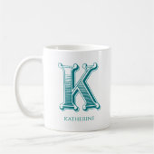 Letter K Aquamarin Monogram Modern Name Coffee Tas Kaffeetasse (Links)