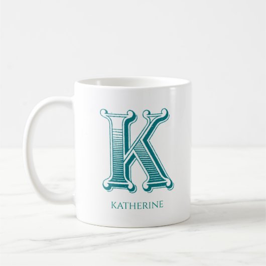 Letter K Aquamarin Monogram Modern Name Coffee Tas Kaffeetasse (Links)
