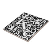 Letter K Art Nouveau Schwarz/Weiß Tile Fliese (Seite)