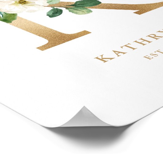 Letter K Blush Floral Monogram Gold Foil Kinderzim Poster (Ecke)