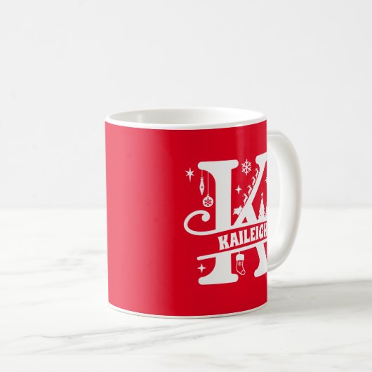 Letter K Christmas Monogram Initial Name Red Kaffeetasse (VorderseiteRechts)