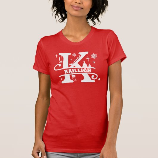 Letter K Christmas Monogram Initial Name Red T-Shirt (Vorderseite)