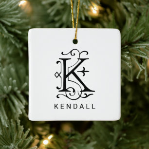 Letter K Elegant Monogram Christmas Ornament