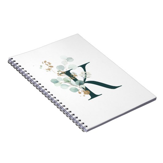 Letter K Eukalyptus und Gold Mit Monogramm Notizblock (Rechte Seite)