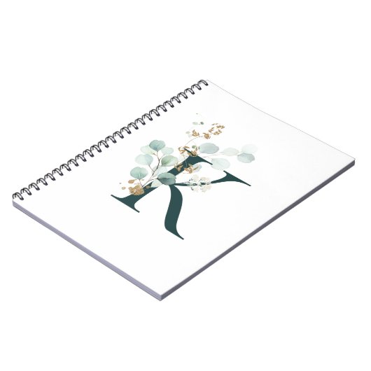 Letter K Eukalyptus und Gold Mit Monogramm Notizblock (Linke Seite)