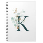 Letter K Eukalyptus und Gold Mit Monogramm Notizblock (Vorderseite)