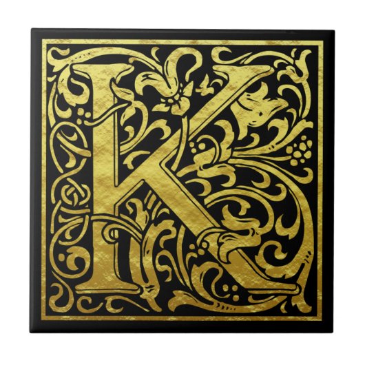 Letter K First Letter Imitat Gold Black Fliese (Vorderseite)