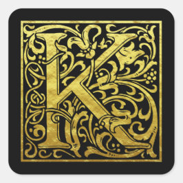Letter K First Letter Imitate Gold Schwarz Quadratischer Aufkleber