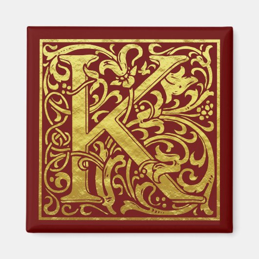 Letter K First Letter Imitats Gold Red Magnet (Vorne)