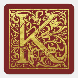 Letter K First Letter Imitats Gold Red Quadratischer Aufkleber
