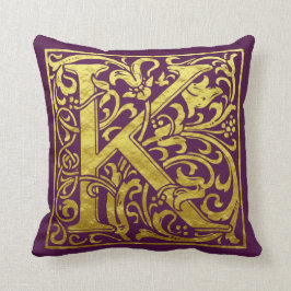 Letter K First Letter Imitats Gold und Lila Kissen