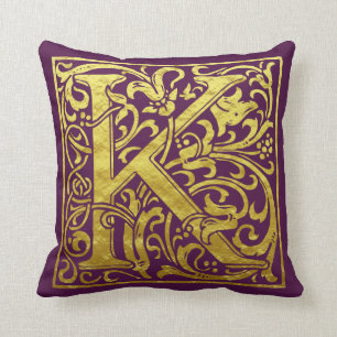 Letter K First Letter Imitats Gold und Lila Kissen