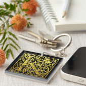 Letter K First Letter Imitats Gold und Schwarz Schlüsselanhänger (Vorderseite rechts)