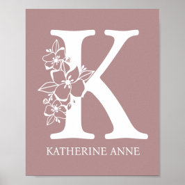 Letter K Floral Monogram Name Kinderzimmer Modern Poster