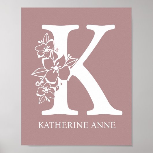 Letter K Floral Monogram Name Kinderzimmer Modern Poster (Vorne)