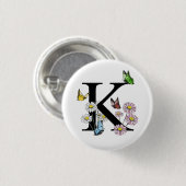 Letter K Floral Watercolor Butterfly Monogram Button (Vorne & Hinten)