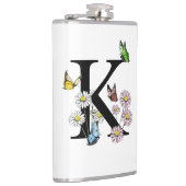 Letter K Floral Watercolor Butterfly Monogram Flachmann (Rechts)