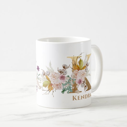 Letter K - Gold Floral Name Schwesterfreund Kaffeetasse (VorderseiteRechts)