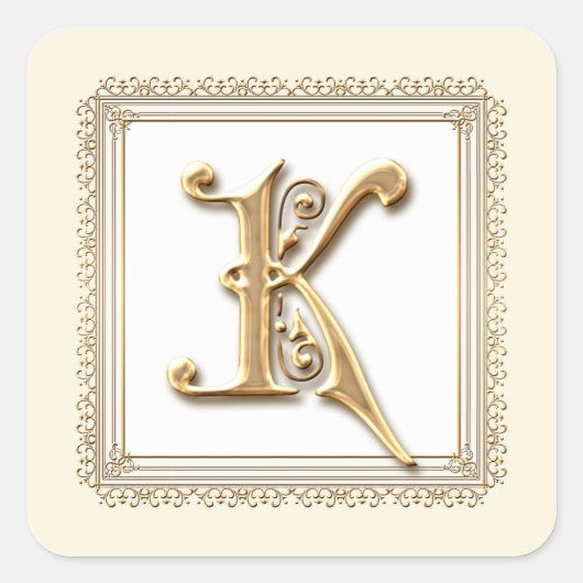 Letter K - Gold & Lace Classic Siegel Quadratischer Aufkleber (Vorderseite)